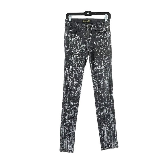 Encore Junior's Black Paint Splatter Jeans Medium Wash Mid-Rise Denim Size 7 - Picture 1 of 10